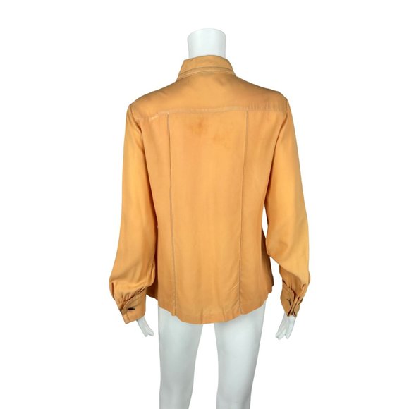 Vintage 60s Peach Blouse Women's Medium Gray Dagger Collar Long Sleeve Button Do - Picture 8 of 12